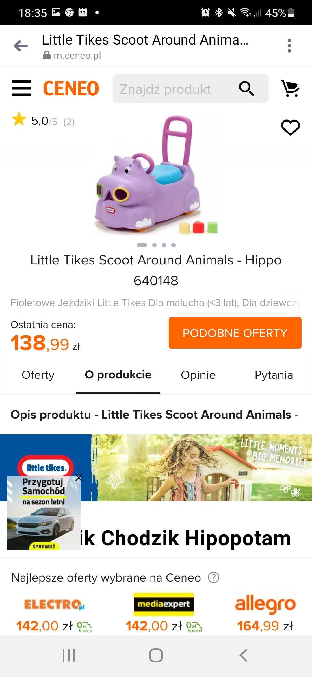 PCHACZ little tikes hippo plus GRATIS przekładanka IKEA