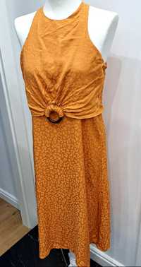 Sukienka elegancka midi wiskoza 100% viscose pomarańczowa na przyjęcie