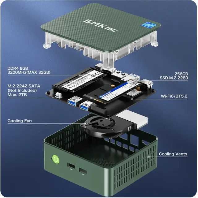 Міні-ПК GMKtec G2, Intel N100, 12GB RAM, 512GB SSD, Windows 11 Pro