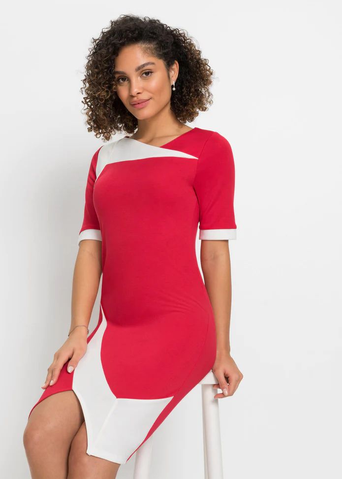 Bonprix czerwono-biała sukienka ołówkowa do kolan 36-38 VV