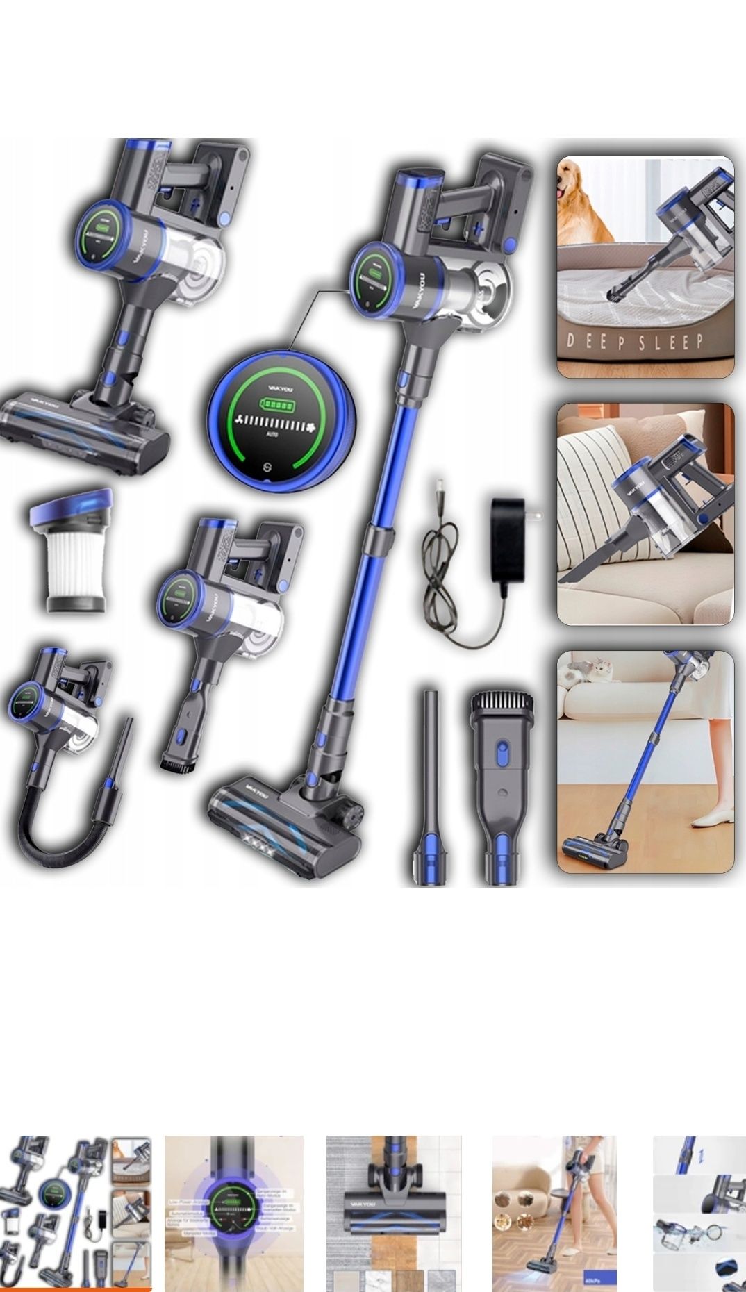 Odkurzacz Pionowy bezworkowy 40KPa 500w led Vakyou Pro 6w1