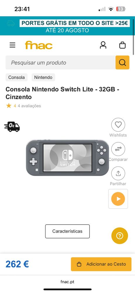 Nintendo Switch Lite cinzenta - troco por Ipad ou câmara fotográfica