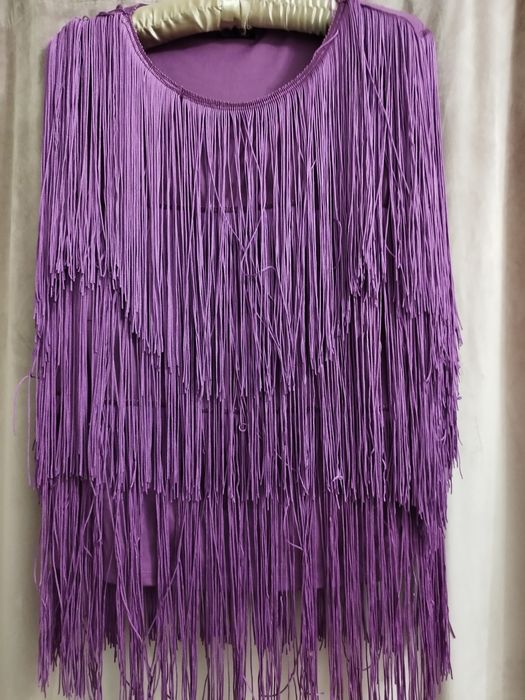 Bluzka z frędzlami ozdobna fioletowa