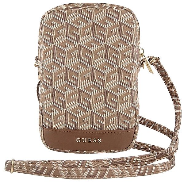 Torebka Guess Zip GCube Bottom Stripe na telefon - brązowa
