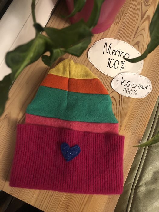 Mega kolorowa czapka kaszmir i merino dla nastolatki