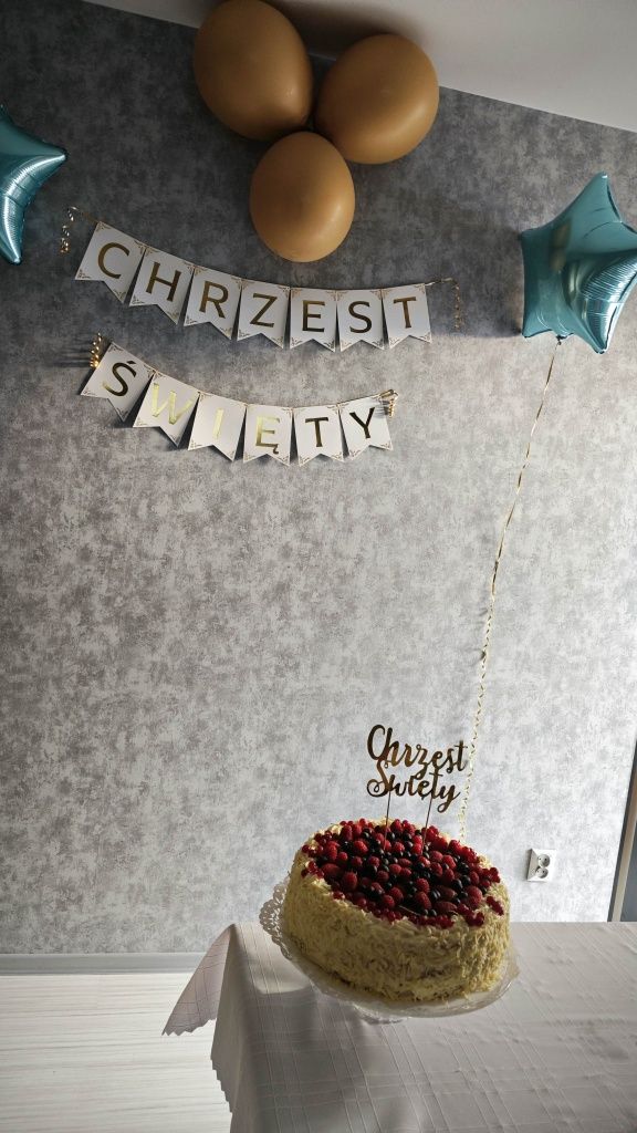 Topper na tort chrzest święty napis na ścianę zestaw