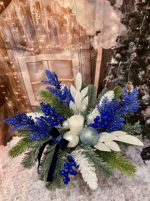 Stroik ozdoba bozonarodzeniowa niebiesko biala