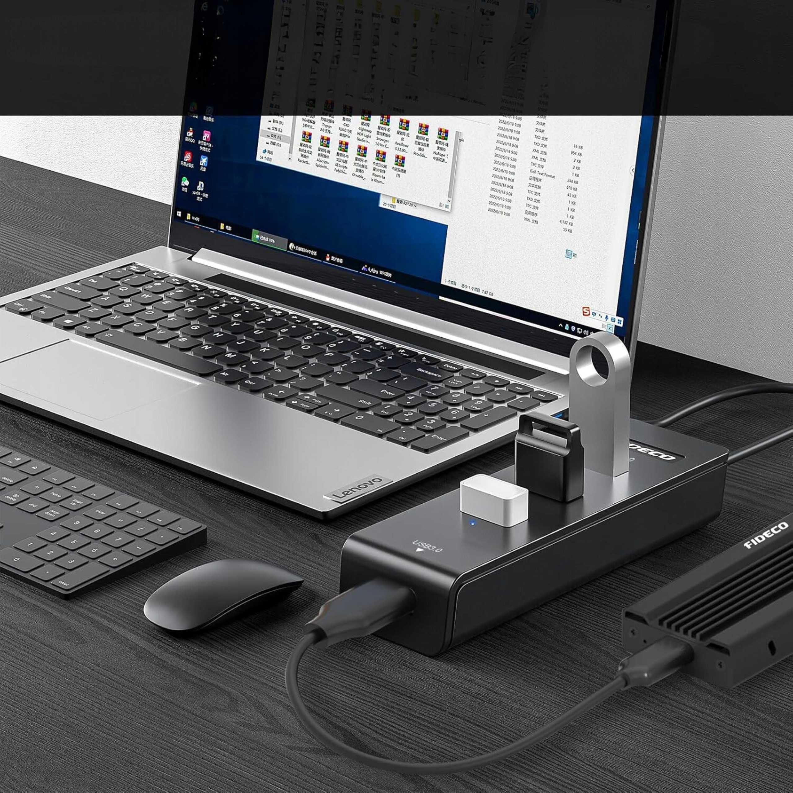 Hub USB Fideco Rozdzielacz portów USB i TYPU C 4 portów