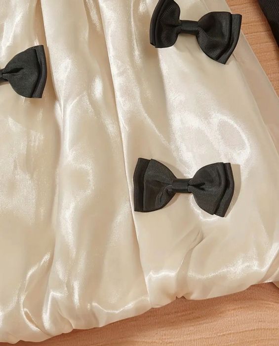 NOWA 110 116 Piekna Sukienka Kokardy czarna kremowa Wizytowa Elegancka