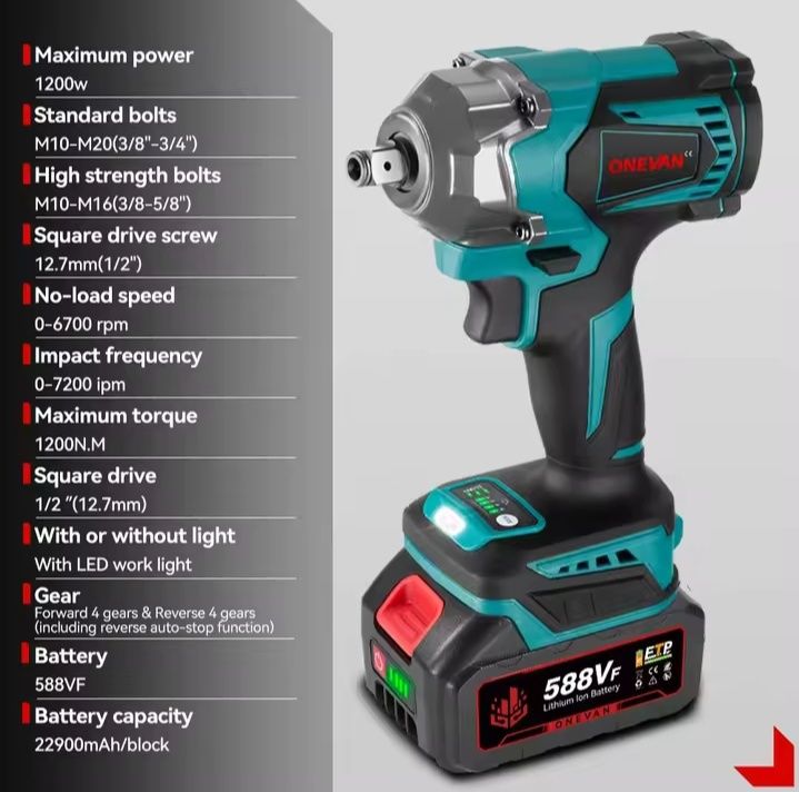 Chave de Impacto 1200Nm c/ Mala de Transporte e Acessórios