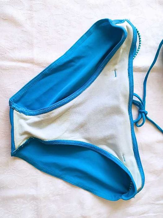 Morski niebieski marynarski strój kąpielowy dwuczęściowy wiązany S 36