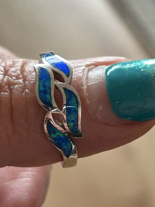 Pierścionek srebro z opalem niebieskim r.20