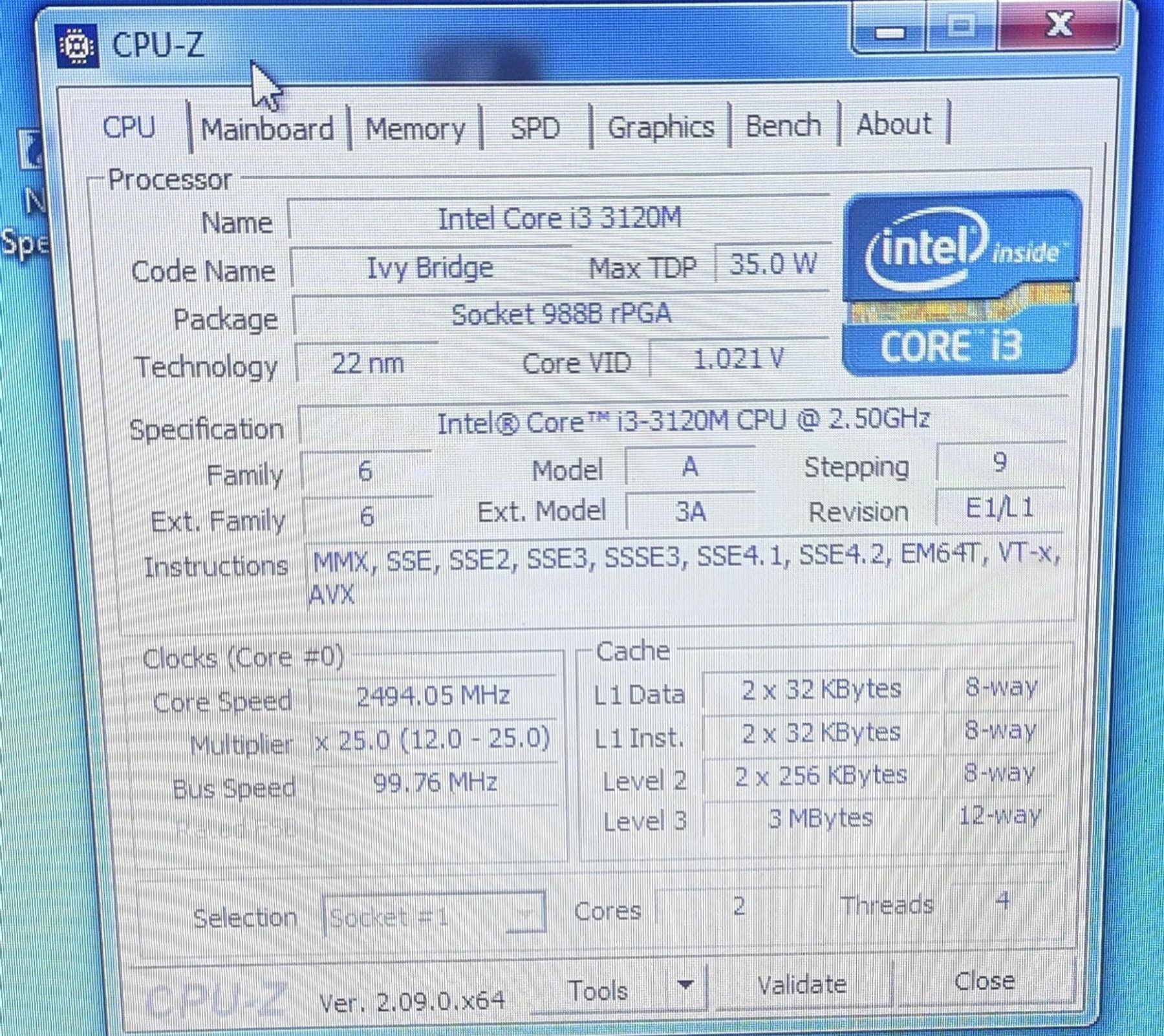 Процесор Intel Сore i3 3120M 2.50 GHz