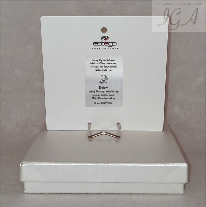 Obrazek Malowany Na Drewnie Grawer Pamiątka Komunii dla Chłopca