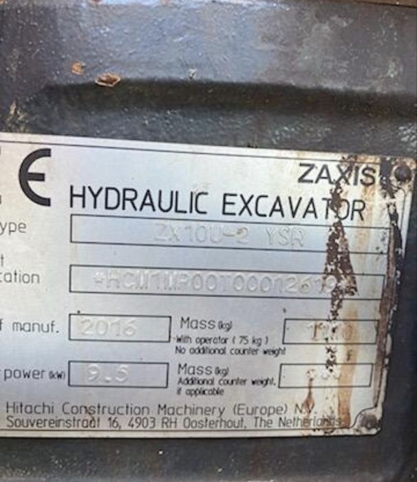2016 HITACHI ZX10U-2 1200KG Minikoparka JCB kubota yanmar bobcat cat