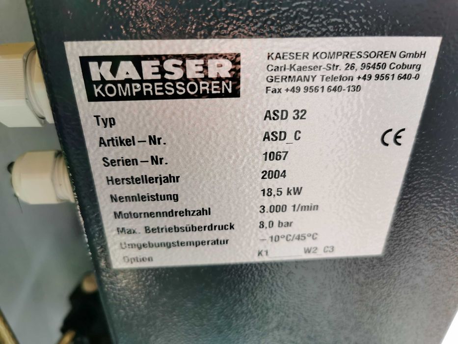 18.5kw 3200L/min Kompresor śrubowy KAESER ASD 32 spreżarka 8 bar