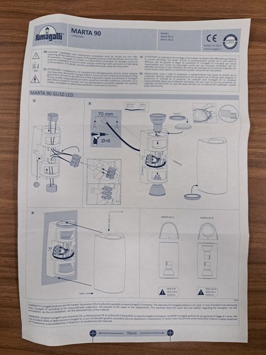 Apliques parede FUMAGALLI "Marta 90-1" - GU10 - IP55 NOVOS c/ lampada