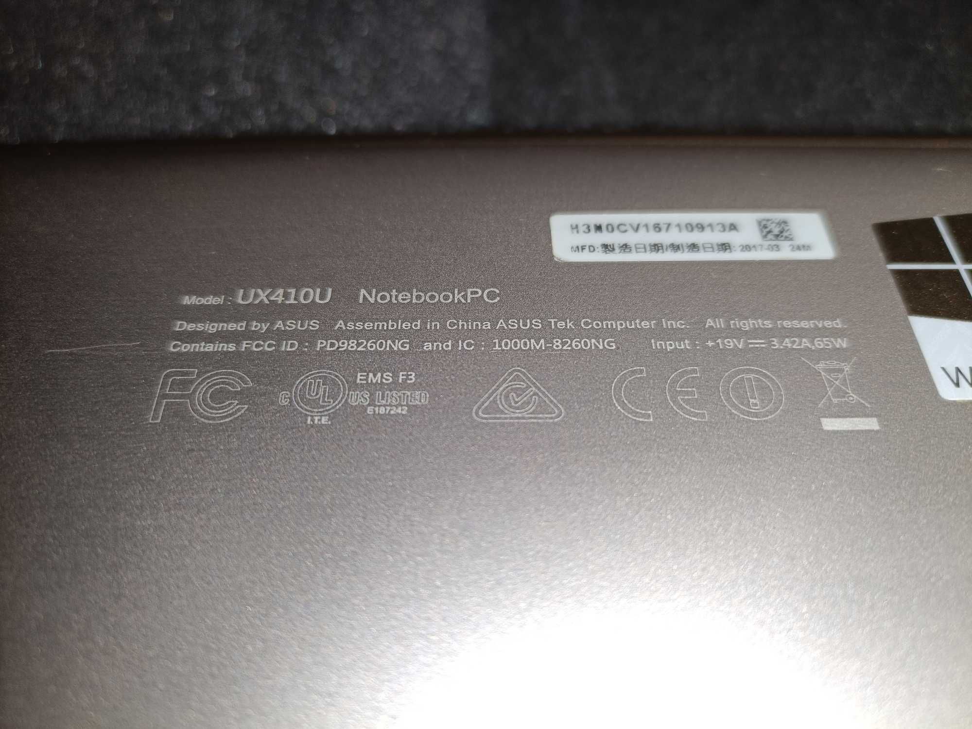 Computador portátil avariado Asus UX410 i7 940MX para peças
