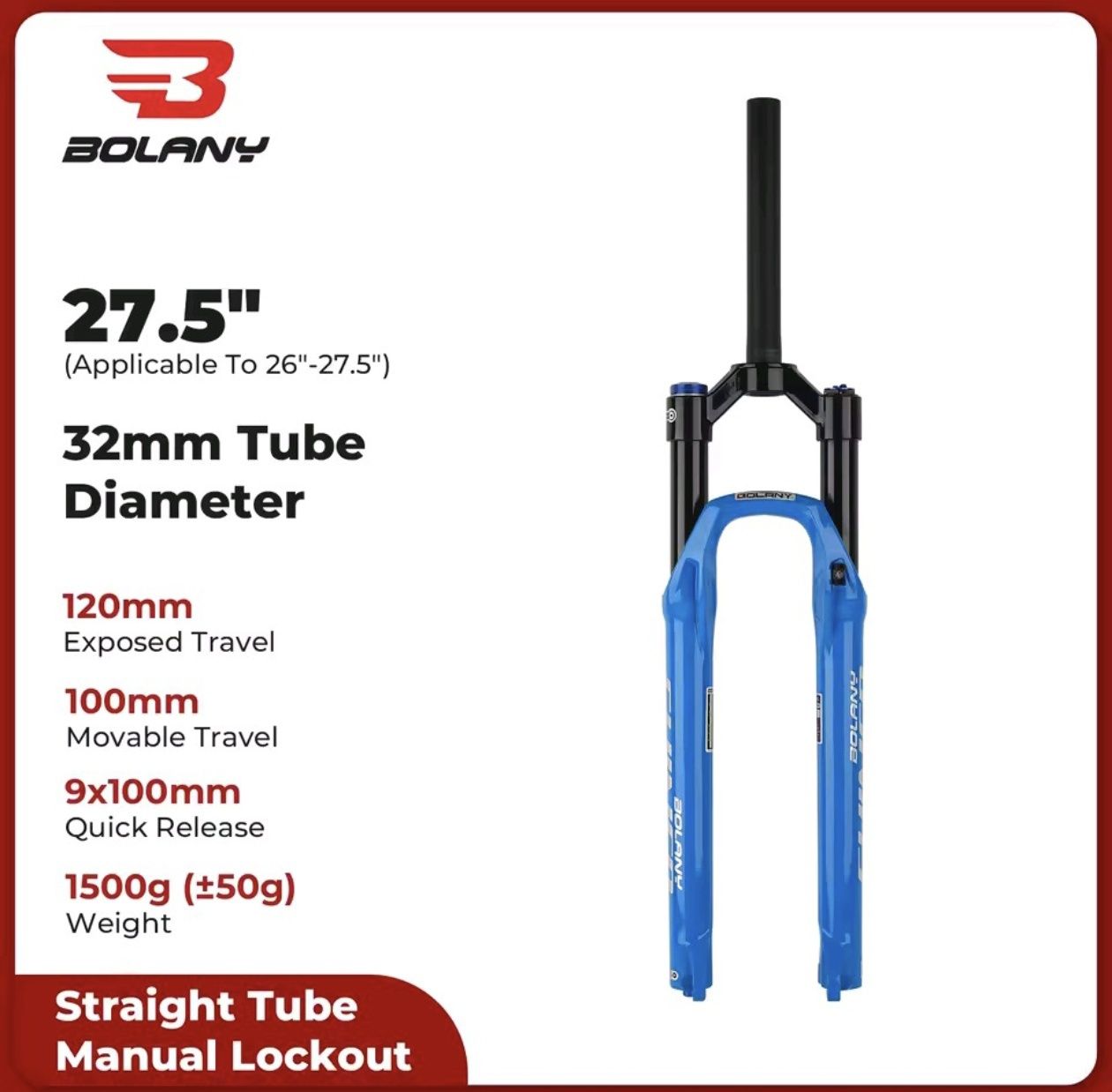 Воздушно-масляная вилка Bolany Shined / MTB / 27.5/ Blue