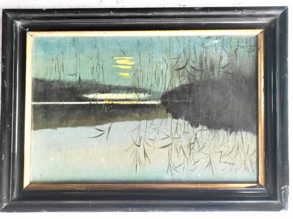 Stary XIX w Obraz Olej Pejzaż Jezioro Tataraki