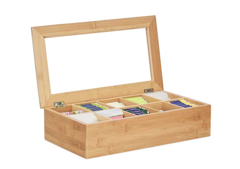 bambusowe pudełko na herbatę 10 przegródek herbaciarka