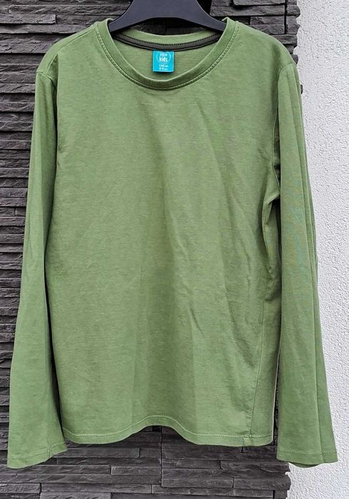 Zielona oliwkowa gładka koszulka z długim rękawem 134 Little Kids