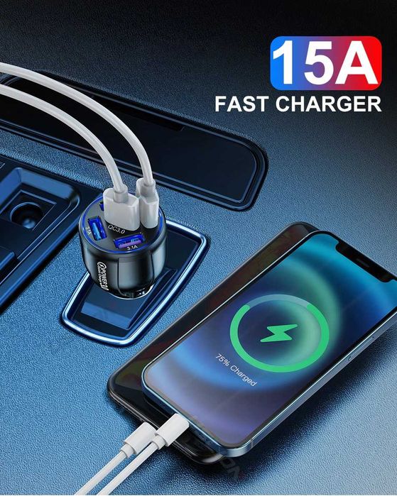 Автомобильное зарядное устройство BK-359 USB 5 Port 15A QC3.0...