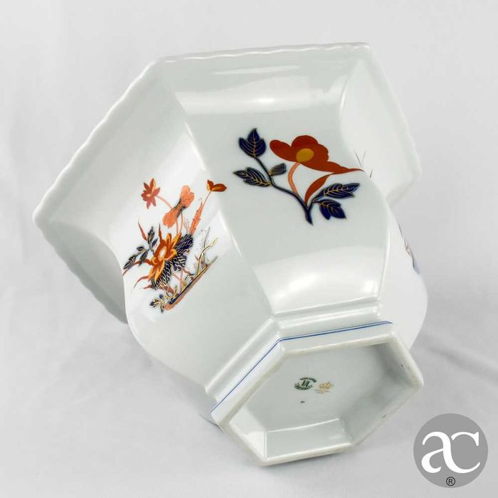 Cachepot hexagonal com base, porcelana Vista Alegre, Decoração Imari