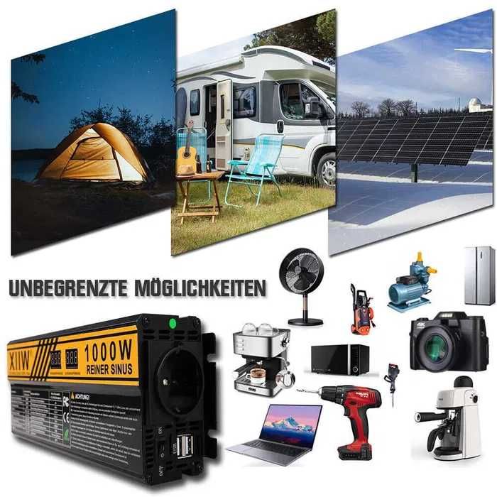 Інвертор, чистий синус 12В на 230-230В, 1000/2000W.