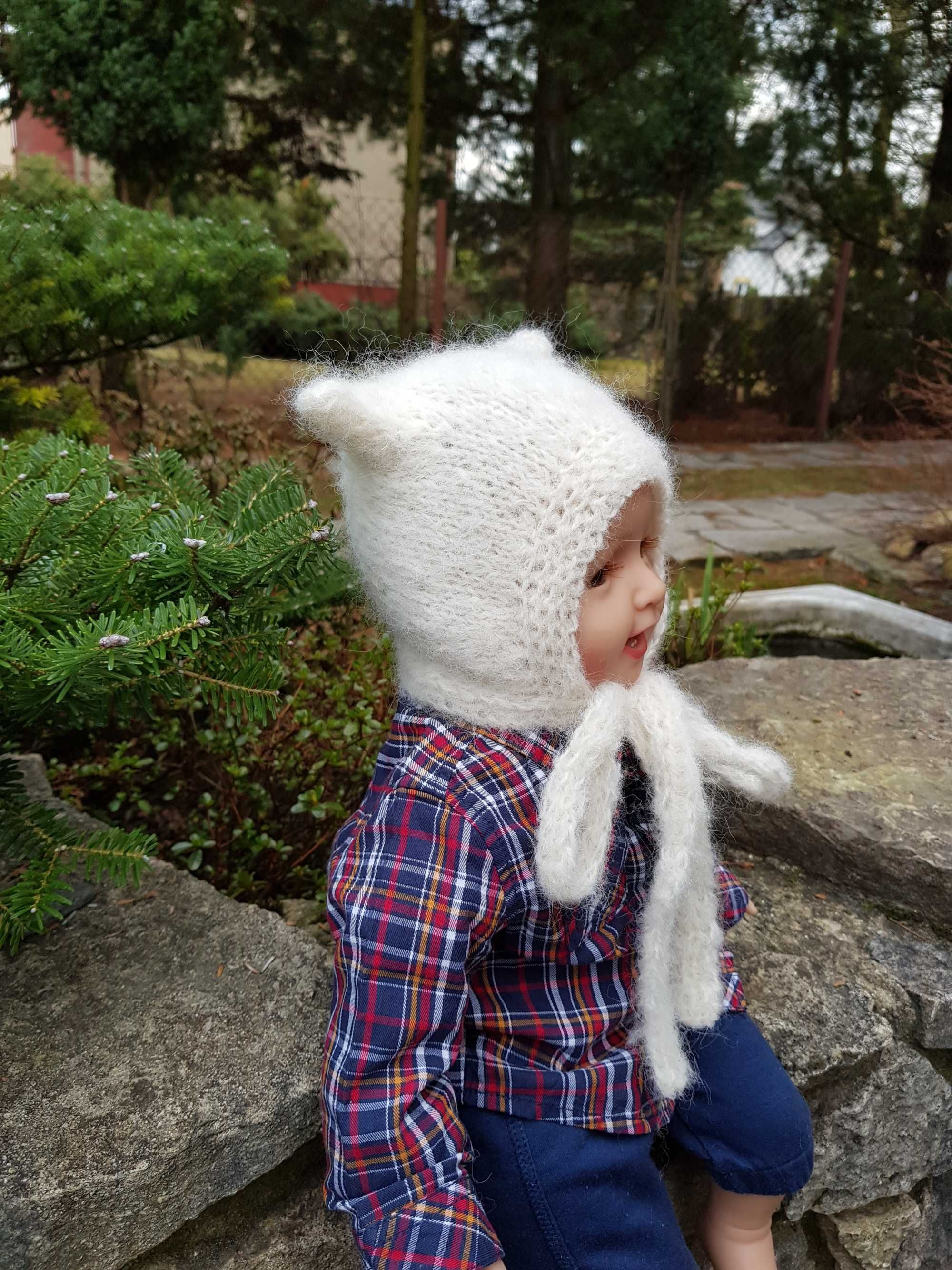 Czapka kotek Kitty  biała 42/44  wełna