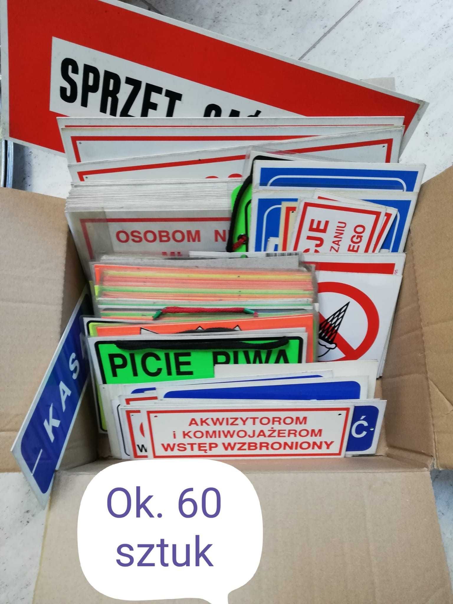 Piktogramy naklejki i tabliczki informacyjne zestaw 60 sztuk