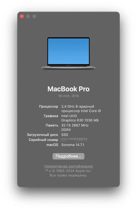 MacBook Pro 16 2019 A2141 i9 (8-Core) 32Gb 1Tb Radeon 5300 4Gb