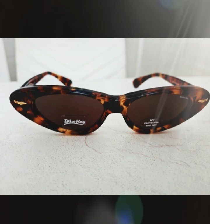 Stylowe włoskie okulary damskie kocie UV panterka Italy cętki brązowe