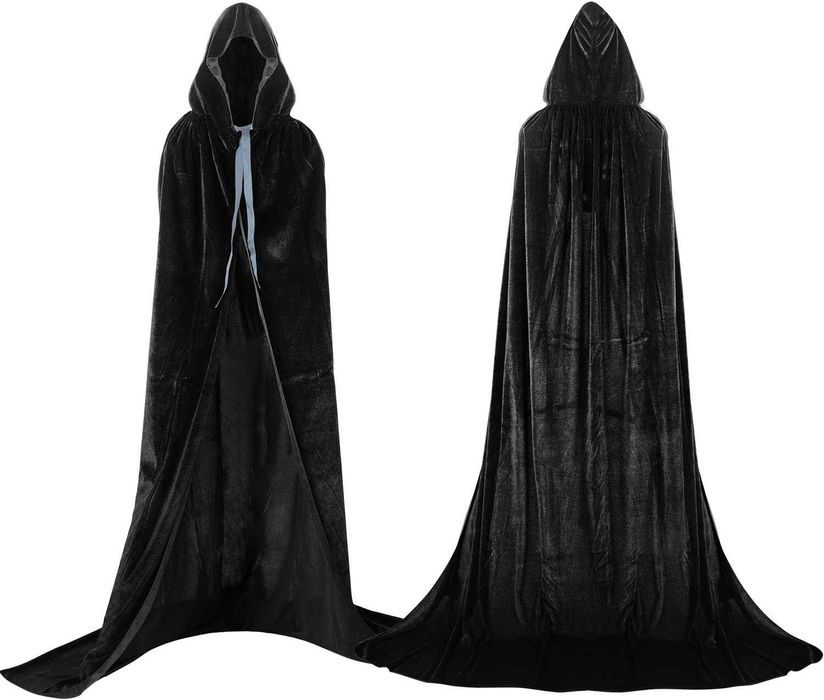 Capa longa com capuz, de veludo, disfarce de Halloween, carnaval