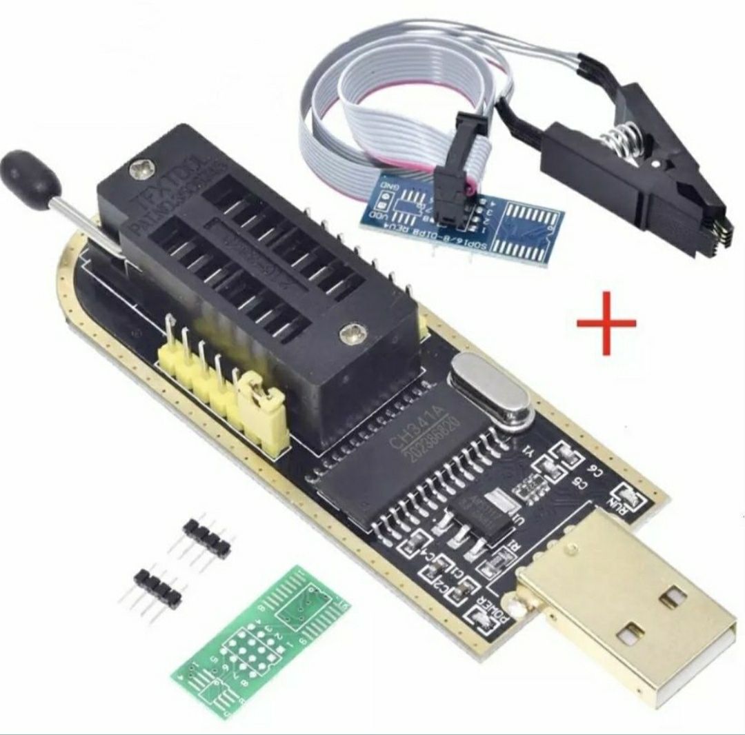 Программатор FLASH, EEPROM 24xx и 25xx CH341A + SOIC8 SOP8 + прищепка