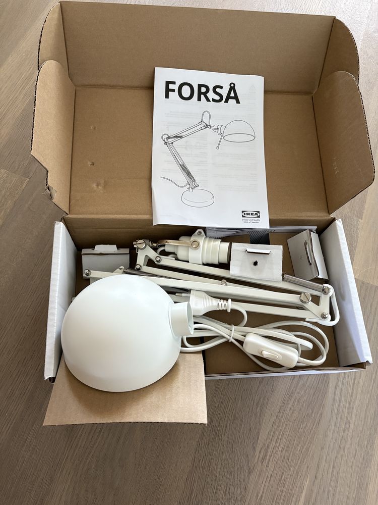 Ikea Forsa nowa lampka biurkowa komplet pudełko Gliwice loft biała