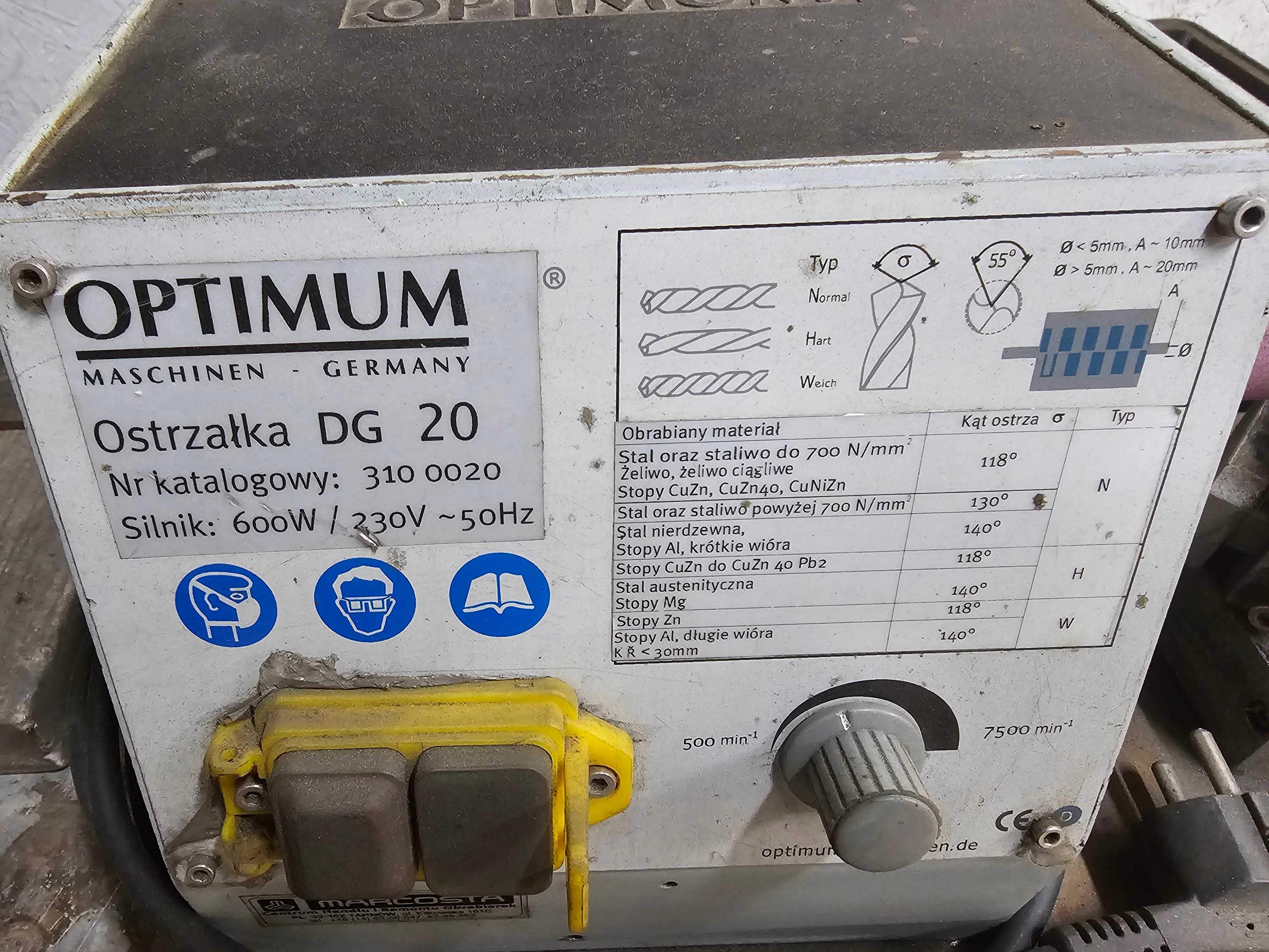 Ostrzałka do wierteł Optimum dg20