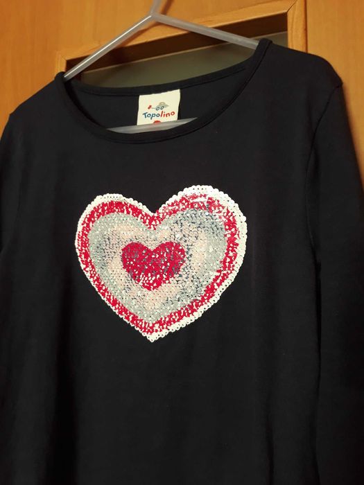 Bluzka granatowa cekiny serduszko, koń, Topolino, 100% bawełna 128