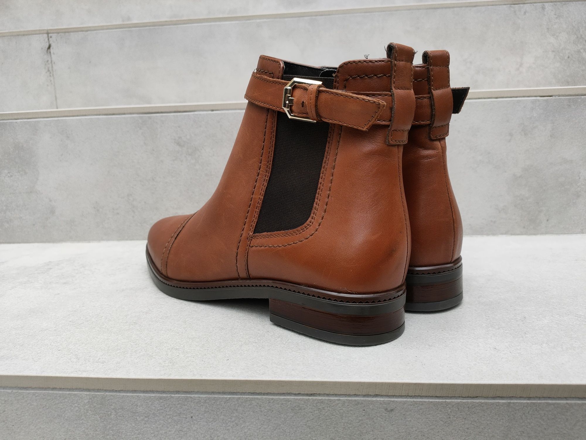 Buty Freeflex botki skórzane damskie brązowe na suwaki r. 38 24,5cm
