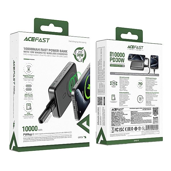 Powerbank Acefast M10 magnetyczny 2x USB-C PD 30W z ładowaniem indukcy