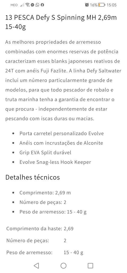 Cana pesca 13 fishing defy S 2.70M