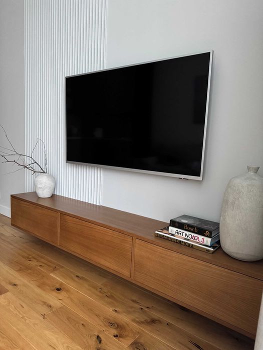 Szafka RTV 200cm wisząca (podwieszana), kolor ciemny dąb, zawiasy Blum