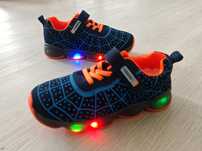 Nowe Świecące LED Buty sportowe 34 Adidasy SPIDERMAN Niebieskie pomara