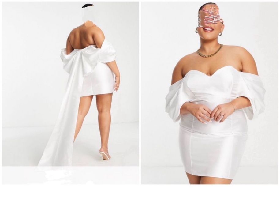 Biała sukienka mini hiszpanka kokarda satynowa tren asos luxe 44 xxl