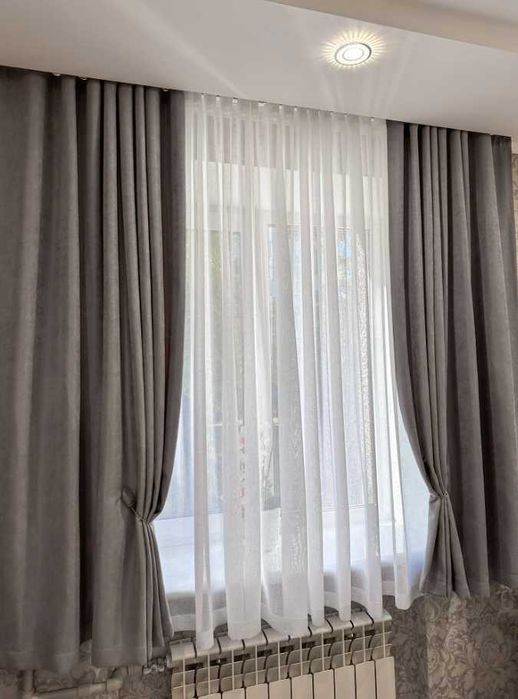 тюль льон і штори мікровелюр короткі висотою 1,7 метрів