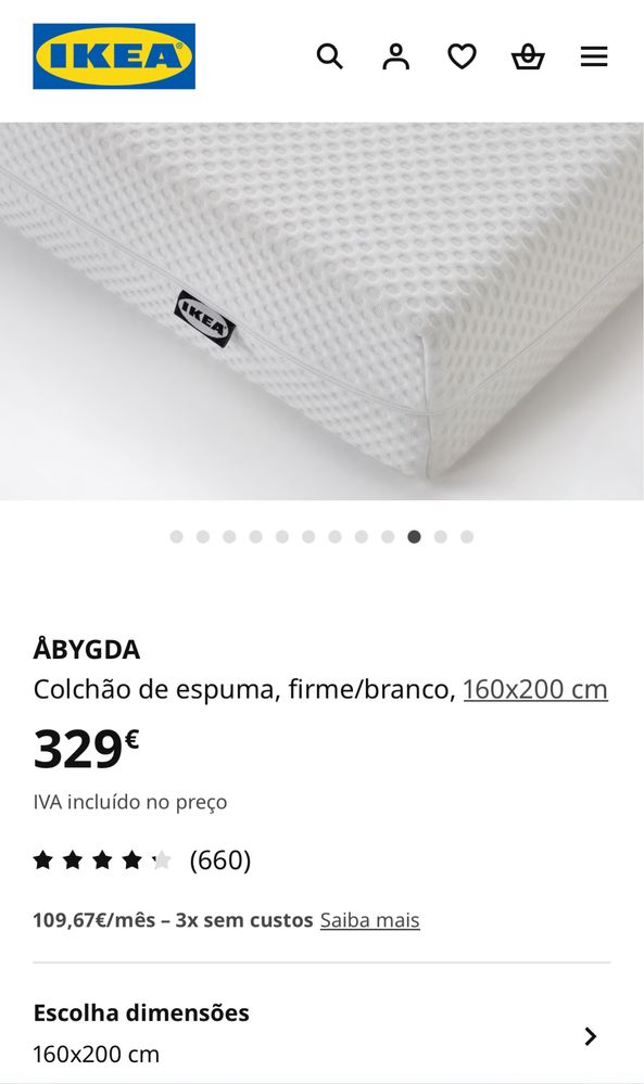 Colchão Ikea ABYGDA - Espuma Firme - c/ garantia