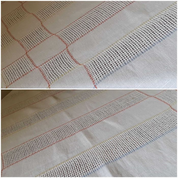 Obrus lniany ażurowe wzory biały + kolor