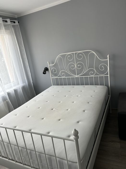 Lóżko ikea leirvik metalowe biale z materacem 140x200