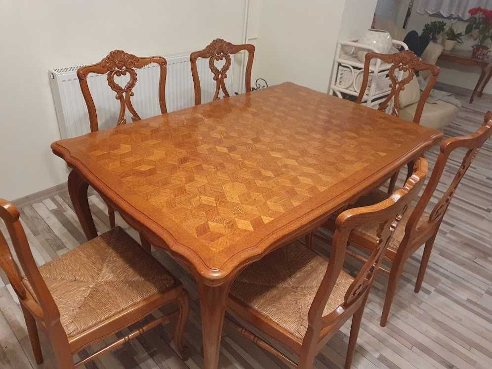 Stół dębowy z 6 krzesłami rozkładany ludwikowski , prowansalski