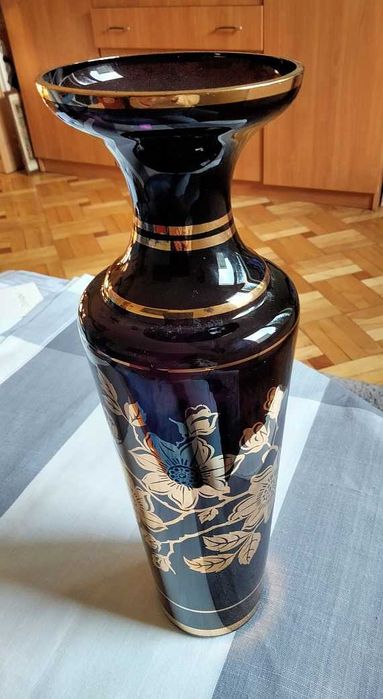 Czarne złocone szkło  wazon ,flakon